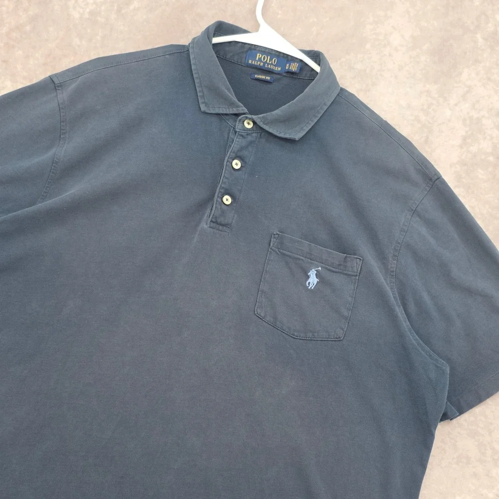 Polo Ralph Lauren Mens XL Classic Fit Pocket Polo Shirt Navy Blue Sun Faded